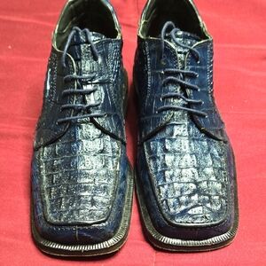 Slick ExoticaMen's Blue Crocodile Pattern Shoes